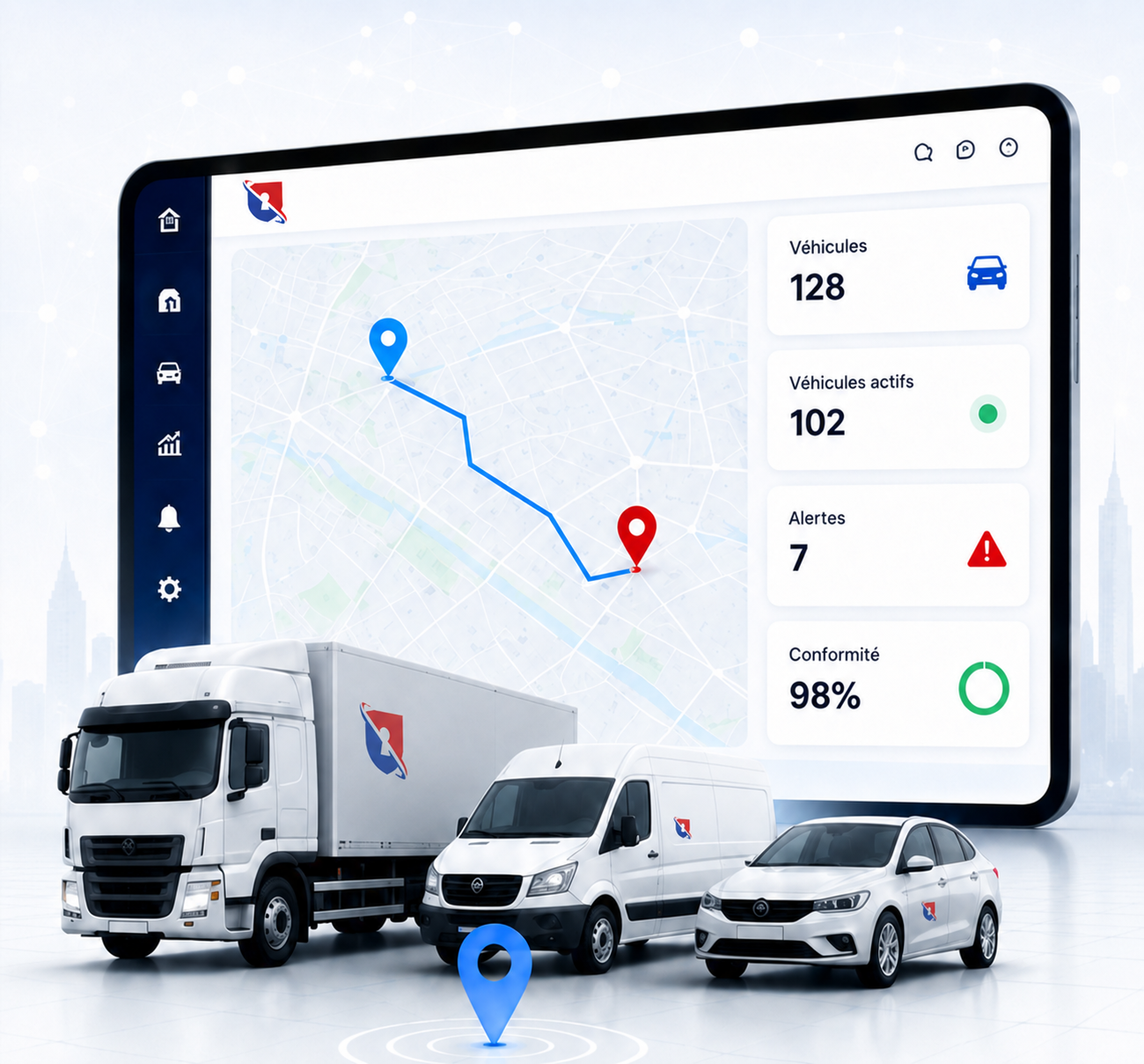 Peak Trackeur smart fleet dashboard and vehicles